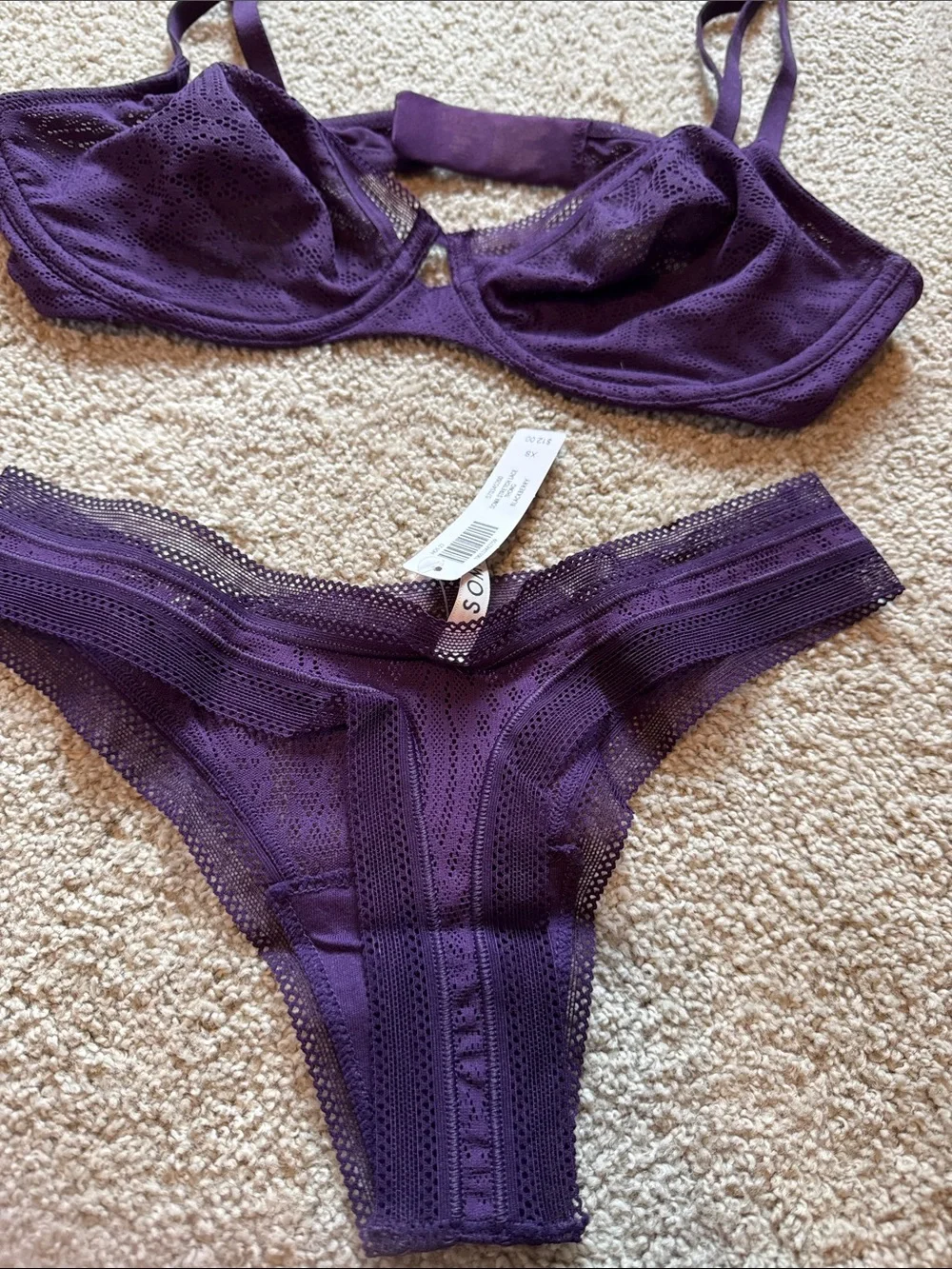 Soma Deep Purple Lace Underwire Bra and Bikini Set